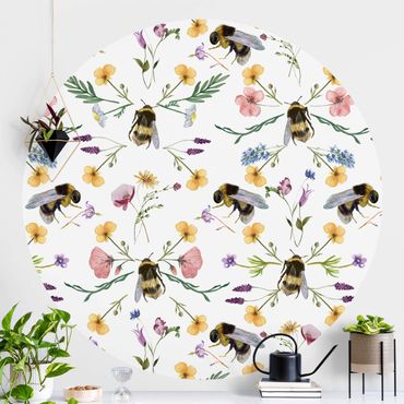 Behangcirkel Bees With Flowers