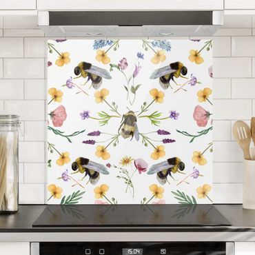 Spatscherm keuken Bees With Flowers