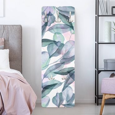 Wandkapstokken houten paneel Blue And Pink Eucalyptus Leaves Watercolour
