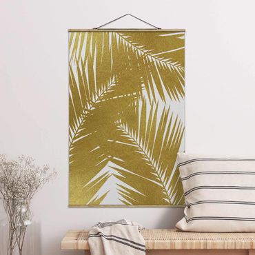 Stoffen schilderij met posterlijst View Through Golden Palm Leaves