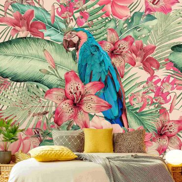 Fotobehang Floral Paradise Tropical Parrot