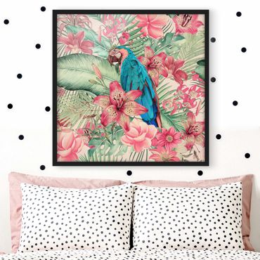 Ingelijste posters Floral Paradise Tropical Parrot