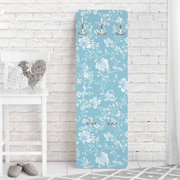Wandkapstokken houten paneel Flower Tendrils On Blue