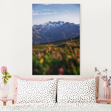 Canvas schilderijen Flowering Meadow In The Mountains