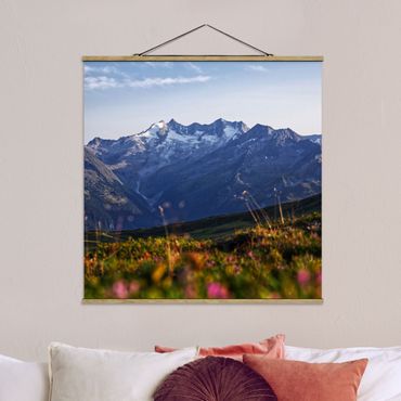 Stoffen schilderij met posterlijst Flowering Meadow In The Mountains