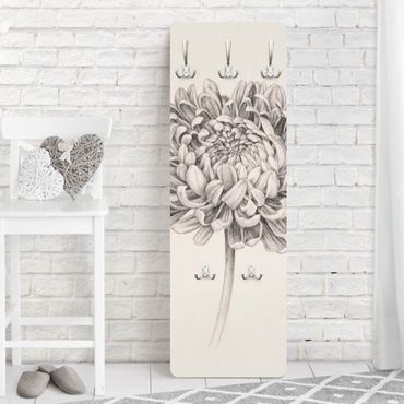 Wandkapstokken houten paneel Botanical Study Chrysanthemum II