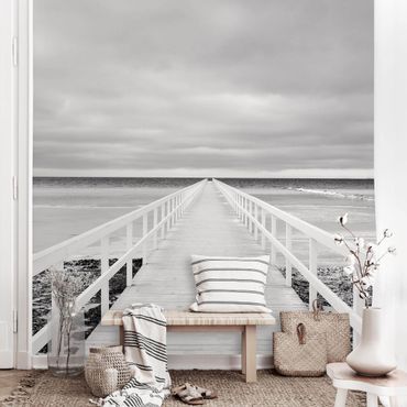 Fotobehang Bridge In Sweden Black And White