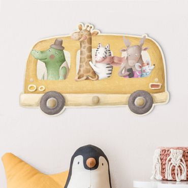 Wandkapstokken voor kinderen Bus Filled With Animals Watercolour