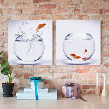 Canvas schilderijen - 2-delig  Flying Goldfish