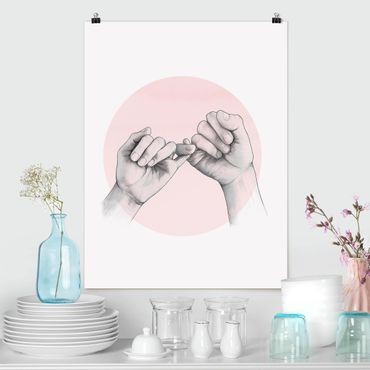 Posters Illustration Hands Friendship Circle Pink White