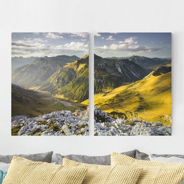 Canvas schilderijen - 2-delig  Mountains And Valley Of The Lechtal Alps In Tirol
