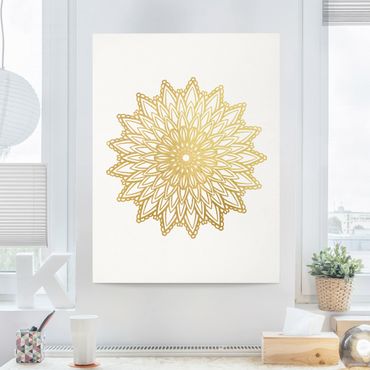 Canvas schilderijen Mandala Sun Illustration White Gold