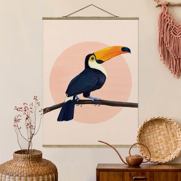 Stoffen schilderij met posterlijst Illustration Bird Toucan Painting Pastel