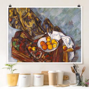 Posters Paul Cézanne - Still Life, Flower Curtain, And Fruits
