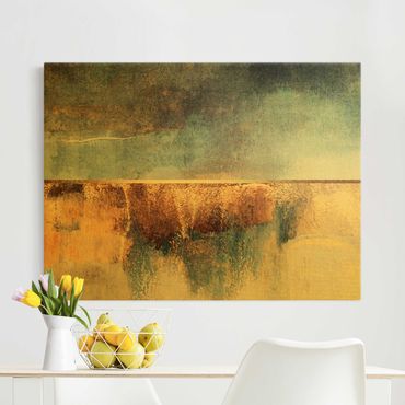 Canvas schilderijen - Goud Abstract Lakeshore In Gold