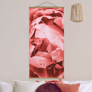 Stoffen schilderij met posterlijst Peony Blossom Coral