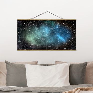 Stoffen schilderij met posterlijst Stellar Constellation Map Galactic Nebula