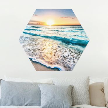 Hexagons Aluminium Dibond schilderijen Sunset At The Beach