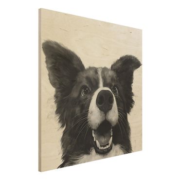 Houten schilderijen Illustration Dog Border Collie Black And White Painting