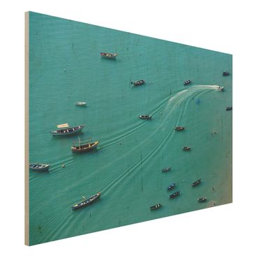Houten schilderijen Anchored Fishing Boats