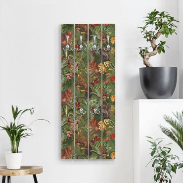 Wandkapstokken houten pallet Tropical Flowers With Monkeys