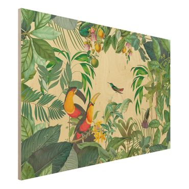 Houten schilderijen Vintage Collage - Birds In The Jungle