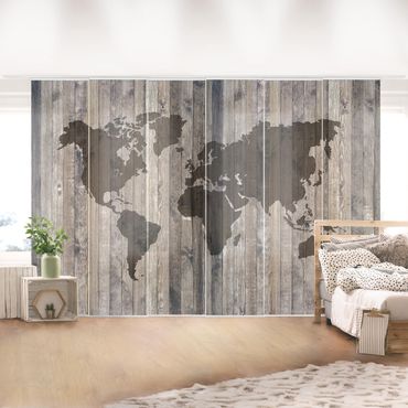 Schuifgordijnen Wood World Map
