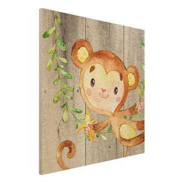 Houten schilderijen Watercolour Monkey On Wood