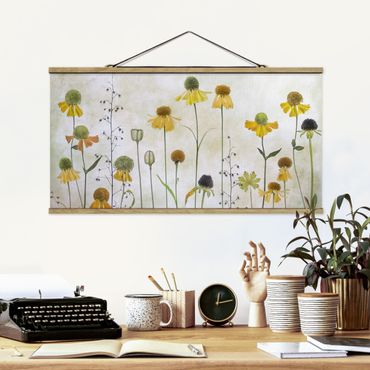 Stoffen schilderij met posterlijst Delicate Helenium Flowers