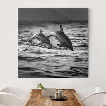 Canvas schilderijen Two Jumping Dolphins