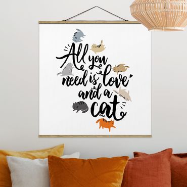 Stoffen schilderij met posterlijst All You Need Is Love And A Cat
