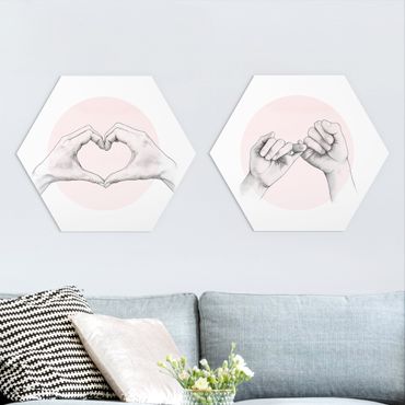 Hexagons Forex schilderijen - 2-delig Drawings On Pink