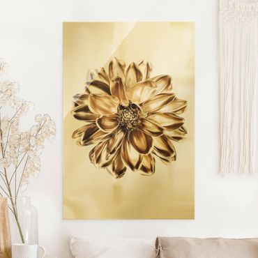 Glasschilderijen Dahlia Flower Gold Metallic