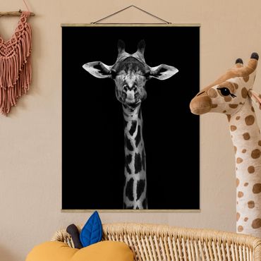 Stoffen schilderij met posterlijst Dark Giraffe Portrait