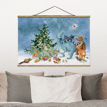 Stoffen schilderij met posterlijst Vasily Raccoon - Christmas