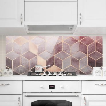 Spatscherm keuken Pink Gray Golden Geometry