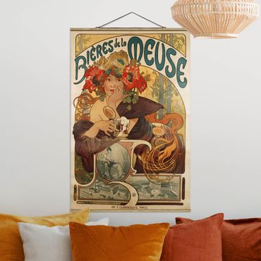 Stoffen schilderij met posterlijst Alfons Mucha - Poster For La Meuse Beer