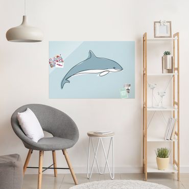 Glasschilderijen Dolphin Line Art