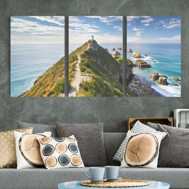 Canvas schilderijen - 3-delig Nugget Point Lighthouse And Sea New Zealand