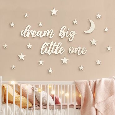 Wanddecoratie hout 3D opschrift - Dream big little one - Moon & Stars