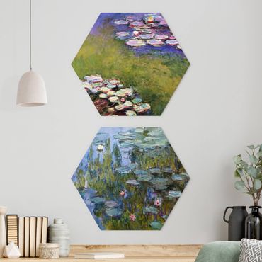 Hexagons Aluminium Dibond schilderijen - 2-delig Claude Monet - Water Lilies Set