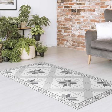 Vinyl tapijt Geometrical Tiles Rhombic Flower Grey With Narrow Border