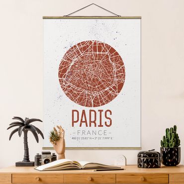Stoffen schilderij met posterlijst City Map Paris - Retro