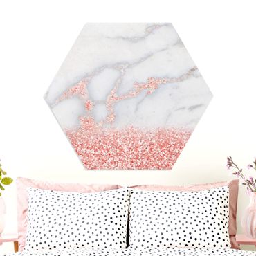 Hexagons Forex schilderijen Marble Optics With Pink Confetti