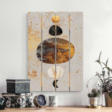 Houten schilderijen op plank Sun And Moon In Golden Glory