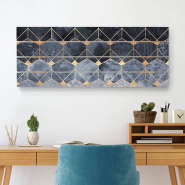Houten schilderijen op plank Blue Geometry Golden Art Deco