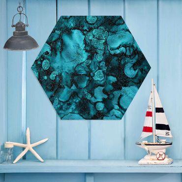 Hexagons Forex schilderijen Turquoise Drop With Glitter