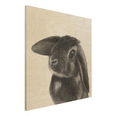 Houten schilderijen Illustration Rabbit Black And White Drawing