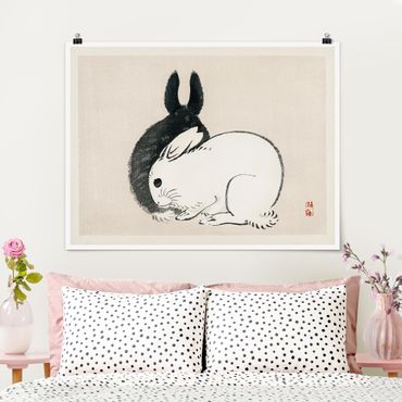 Posters Asian Vintage Drawing Two Bunnies