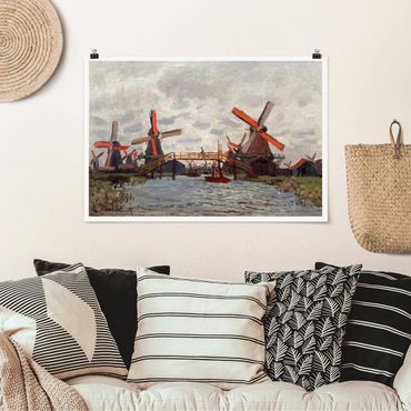 Posters Claude Monet - Windmills in Westzijderveld near Zaandam